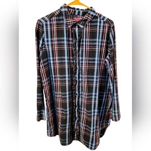Betsey Johnson Intimates Plaid Button-Up Flannel Sleep Shirt Med